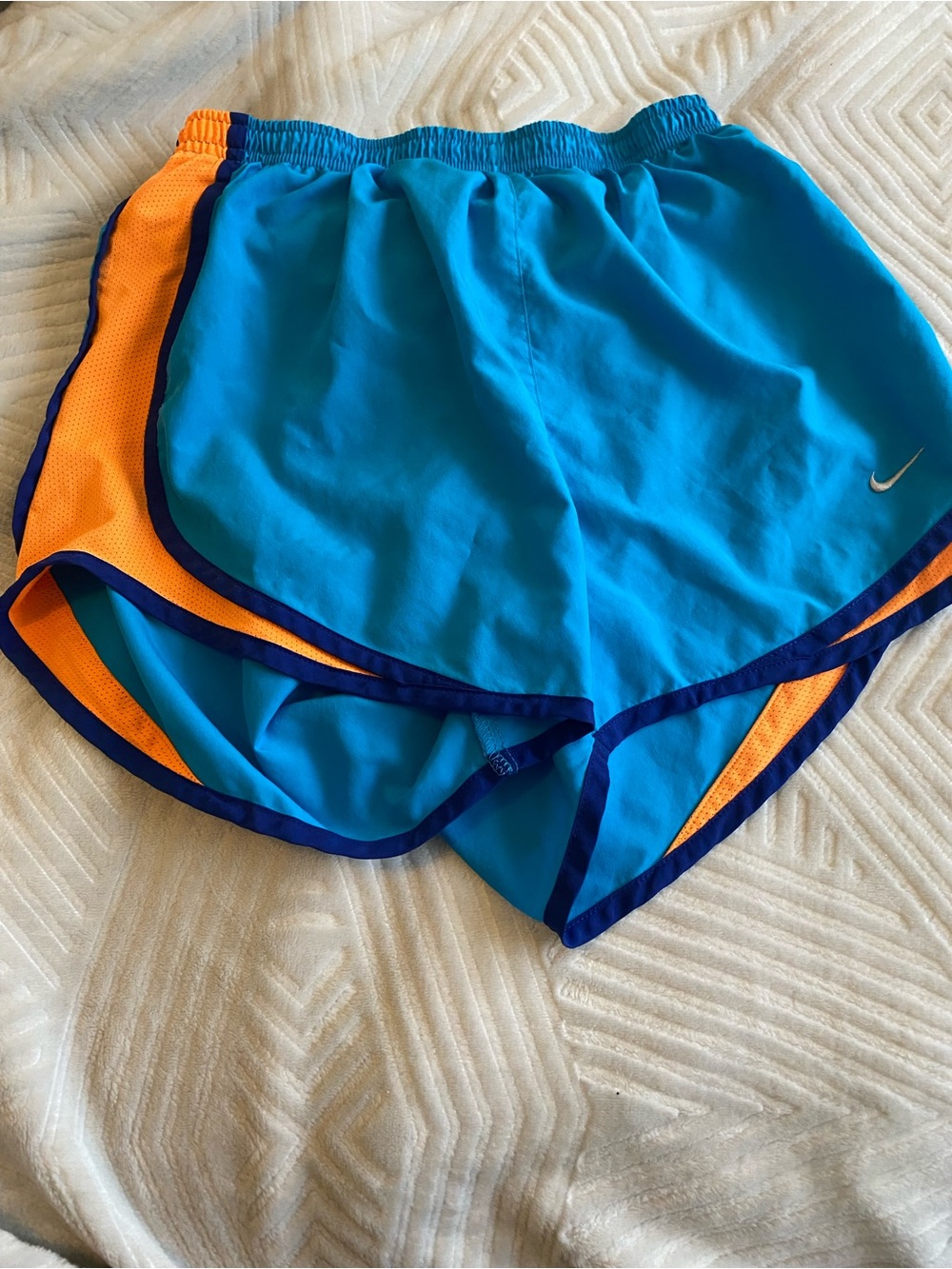 Nike Bright Teal Running Shorts with Orange Panels